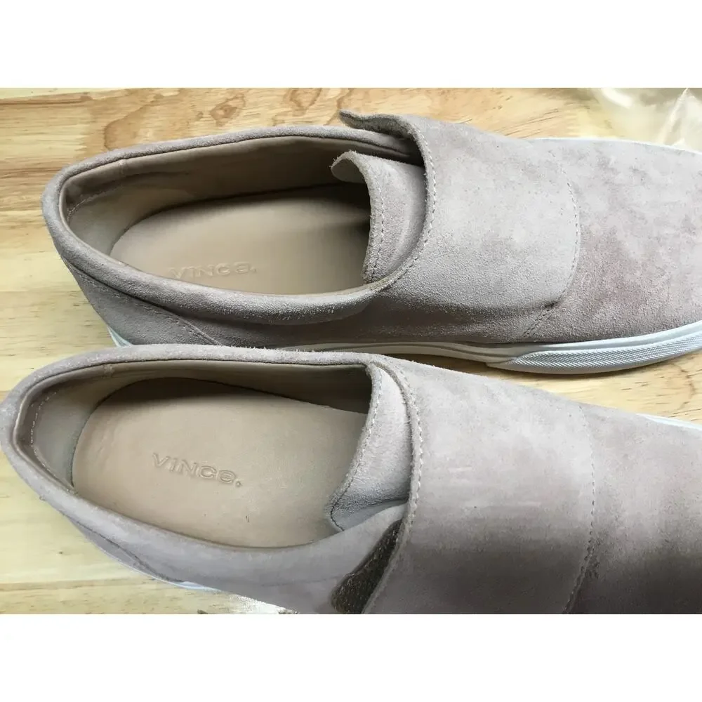Vince Cage Platform Sneaker Women's 8 Gray Suede Hook & Loop Low Top Round Toe